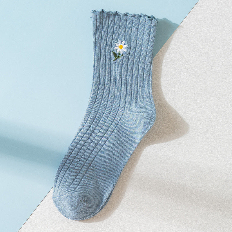 Femmes Printemps Été Chaussettes minces en coton avec bords volants