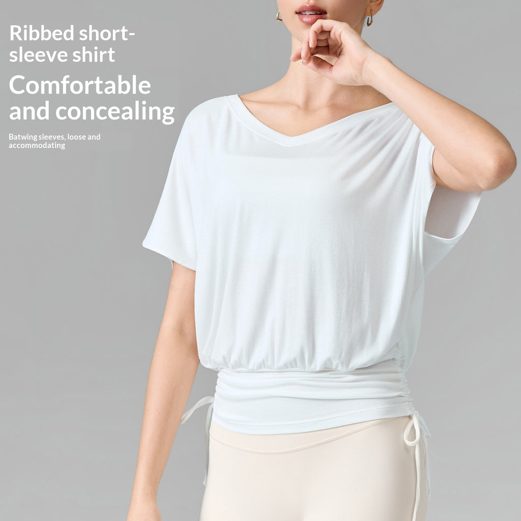 Arrivée V cou Yoga Batwing manches Slimming Sports T ShirtPilates Bare Finish Fitness Top