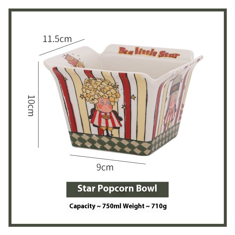 XINGX Personnes Popcorn Bowl Ceramic Bowl Fruit Bowl