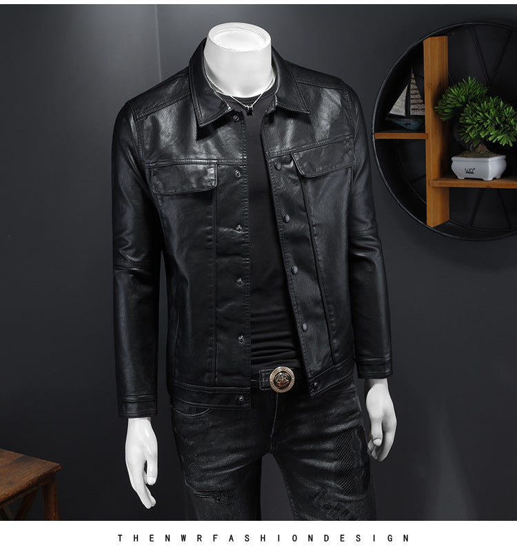 Manteau en cuir à manches longues pour homme