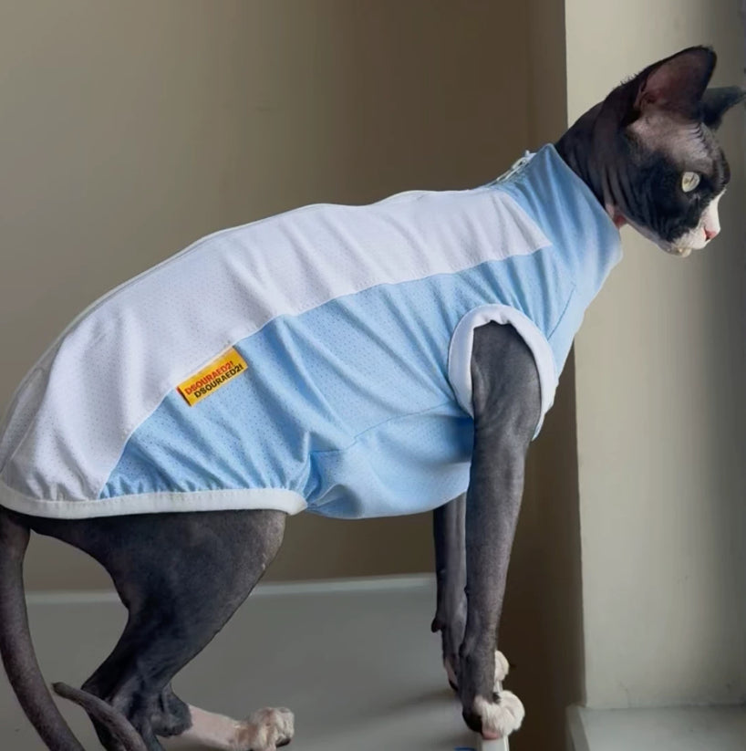 Sphynx Cat Summer Cooling Stretch Shirt Blue Mesh Vest Sun Protection