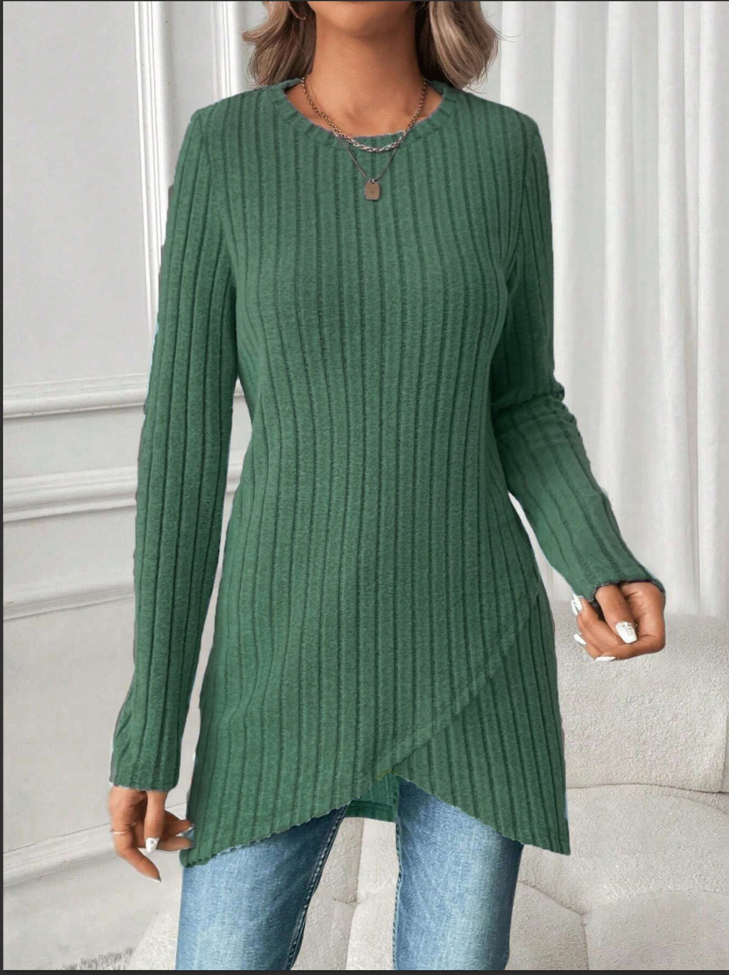 Women's European and American Style Round Neck Casual Long Sleeve Top