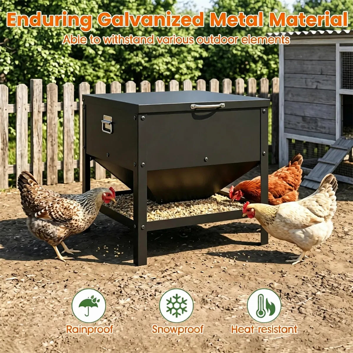 Hopper d'alimentation de poulet en acier inoxydable robuste avec couvercle de levage
