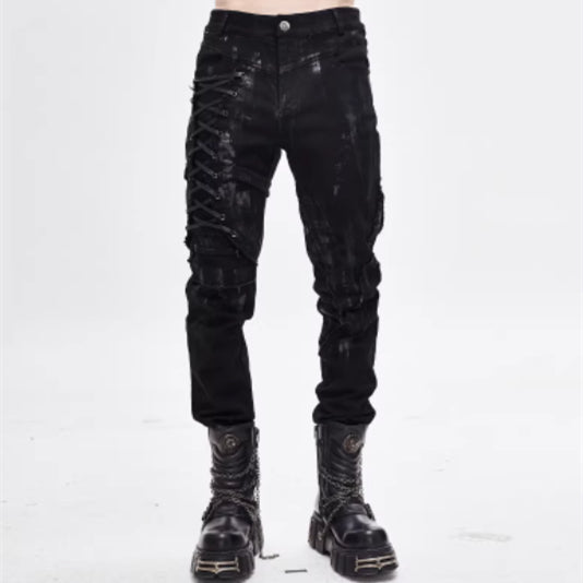Punk Mecha hommes pantalons Slim-fit pantalons occasionnels avec un look denim lavé
