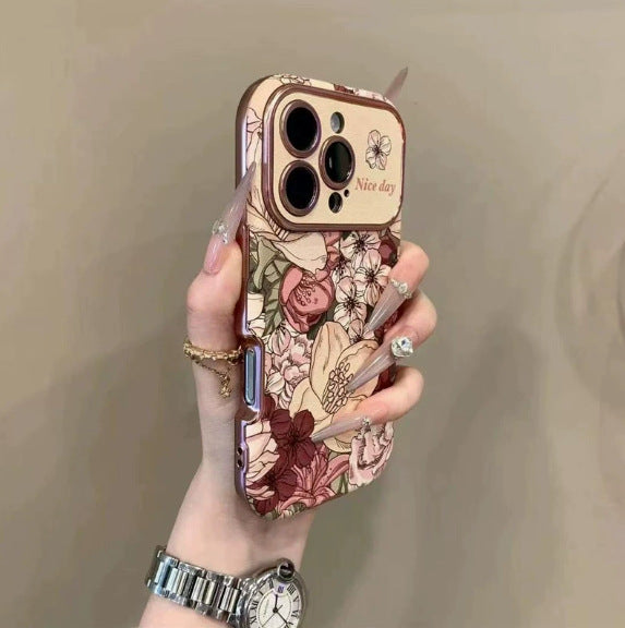 Rétro peinture à l'huile fleur conçu en cuir boîtier de téléphone