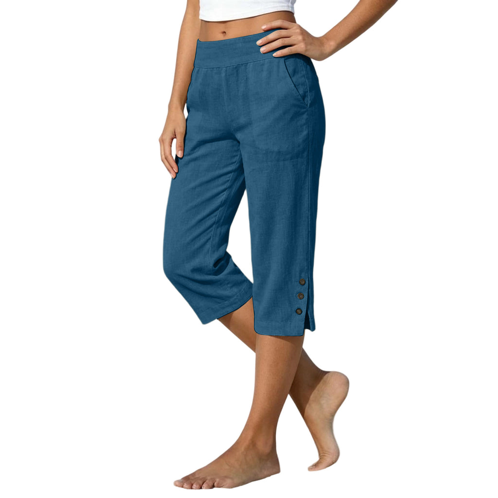 Femmes taille haute Loose-fit Slit-front Casual Jambe droite pantalons avec boutons