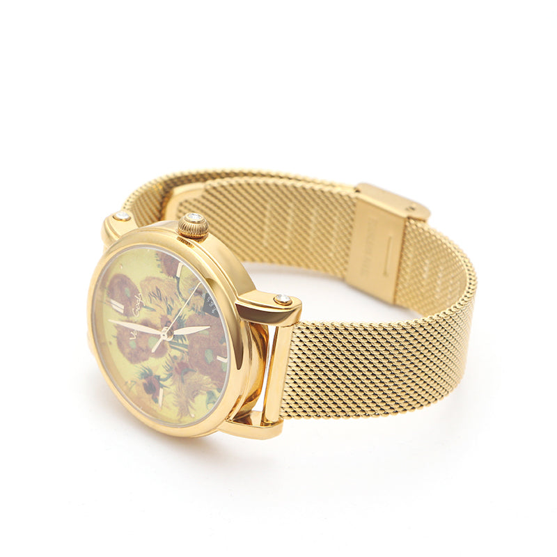Van Gogh Montre Quartz Femme 3D imprimé peinture à l'huile Cadran Bracelet en acier tournesols