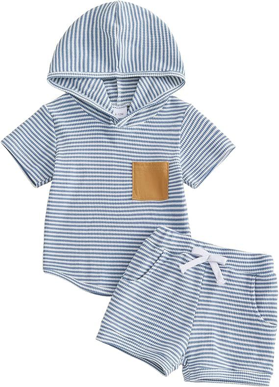 Ensemble à capuche pour bébé garçon rayé de gaufre