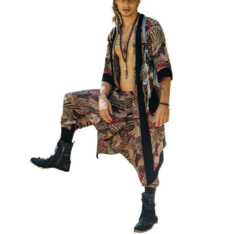 Manche courte Long Cardigan Matching Longueur cheville Pantalons bandés