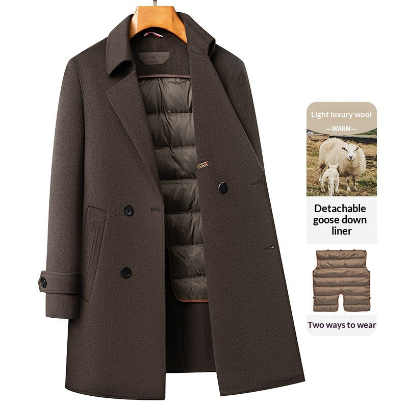 Manteau de laine à double face à l'arrivée avec doublure amovible et double-brass