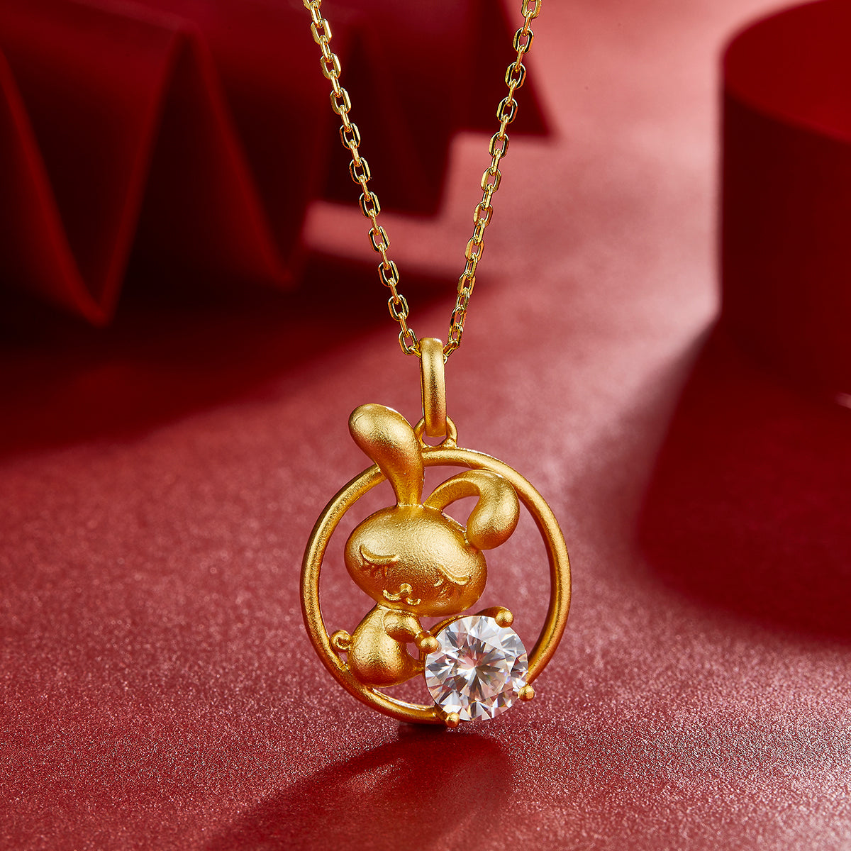 S925 Argent Sterling plaqué or 1ct D Couleur VVS1 Moissanite Lapin Collier 4.8g Chinois