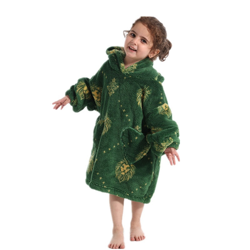 Garçons et filles Velours de coton confortable Vêtement résistant au froid Lazy Blanket Hooted Plus-size