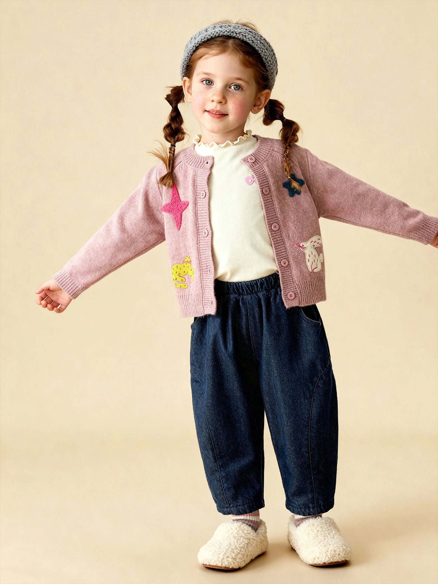 Jeans denim polyvalents de couleur unie pour les petites filles