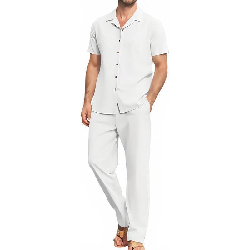 Chemise à manches courtes Lapel et pantalons occasionnels Ensemble deux pièces