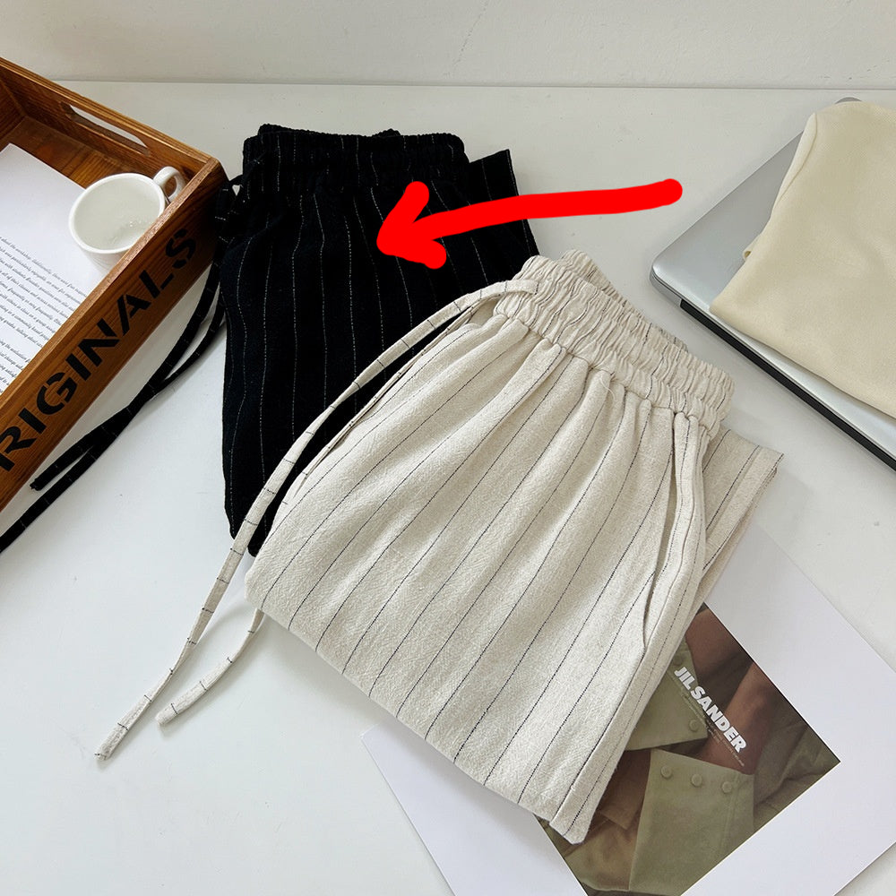 Pantalon large rayé en coton doux et paresseux