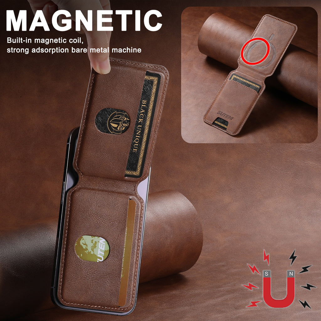 Support de carte magnétique pour téléphone universel Android MagSafe Magnetic Ring PU Leather