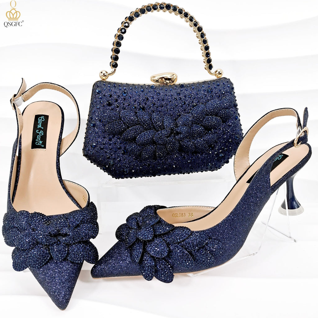 Ladies Party Chaussures Sac Set main feuille décoratif vin talon