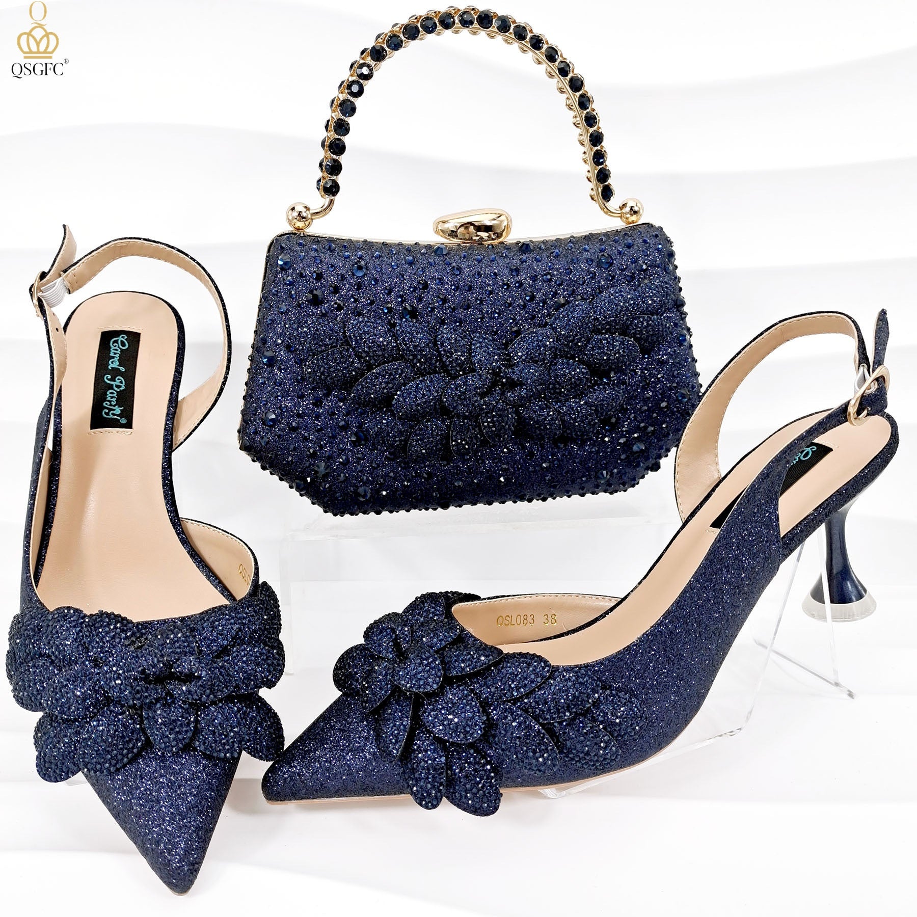 Ladies Party Chaussures Sac Set main feuille décoratif vin talon