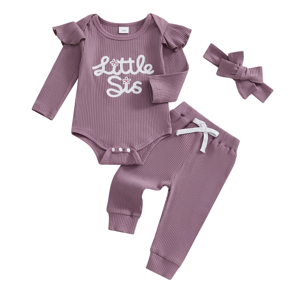 Manches longues Brodé Lettre Onesie Long Pantalon Headscarf