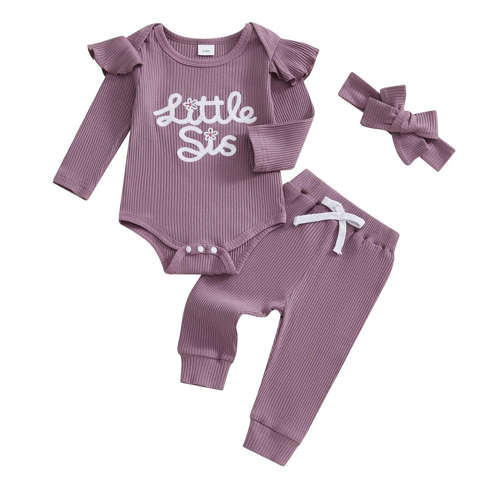 Manches longues Brodé Lettre Onesie Long Pantalon Headscarf