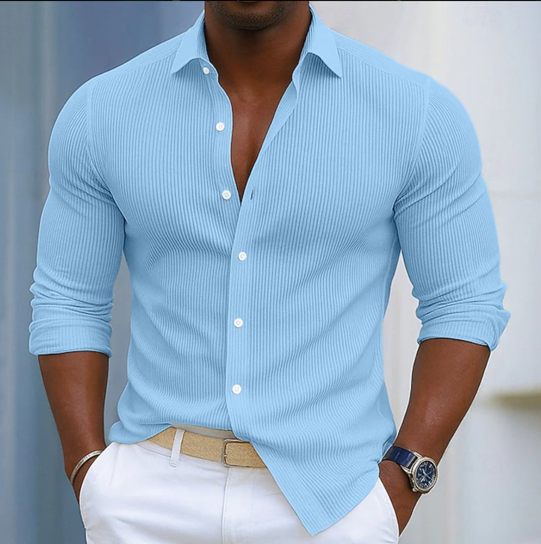 Chemise casual à manches longues en couleur unie avec un collier de lapel