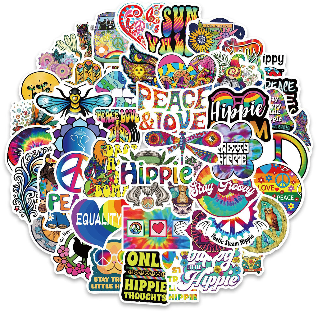 50 Stickers Hippie Cartoon Hippie Ligne de Décoration Personnalisée