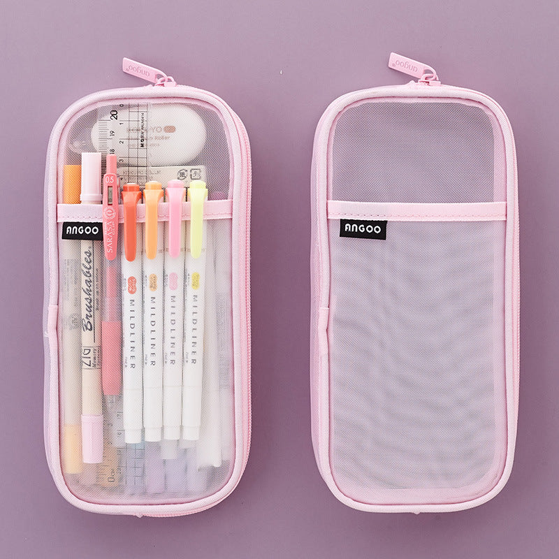 Transparent Color Stationery Storage Bag Mesh Pen