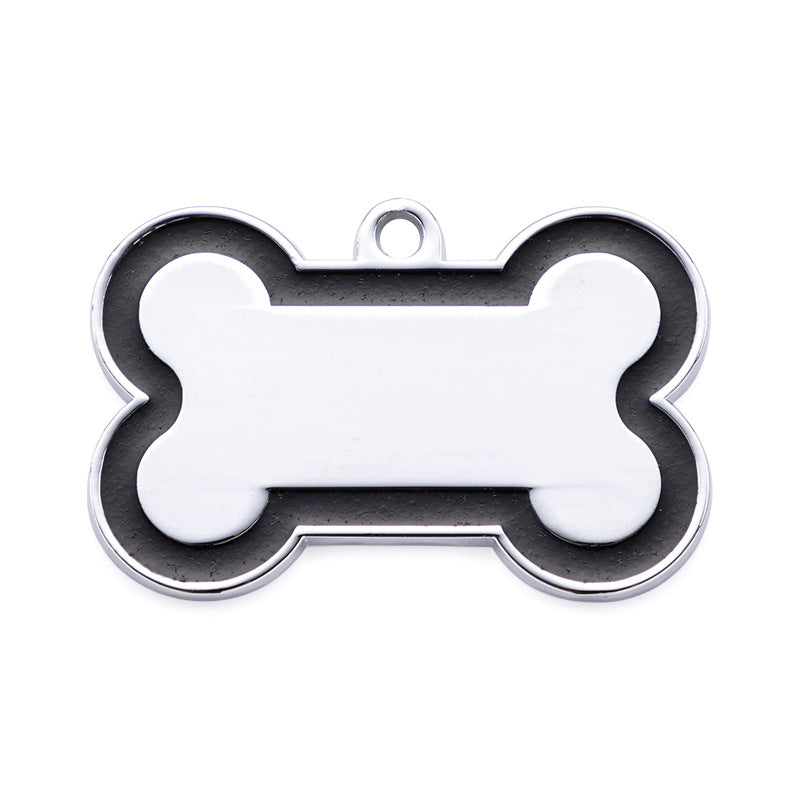 Étiquette anti-perte pour chien en alliage de zinc avec bords en forme d'os et poudre métallique scintillante