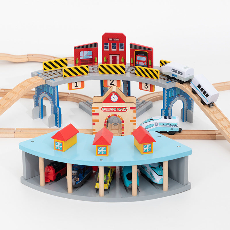 Scène de jeu de Puzzle de train en bois