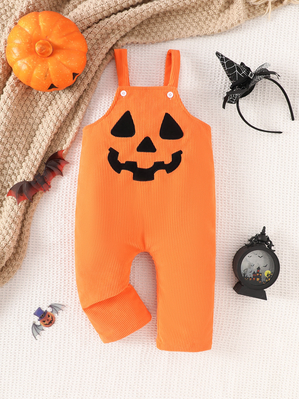 Pantalons en Suspender Corduroy Brodé Grimace de bébé d'Halloween