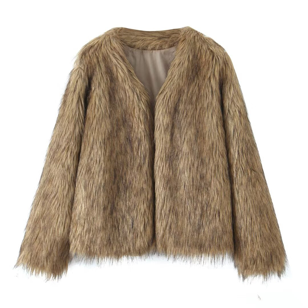 Veste de manteau de fourrure simple pour femmes