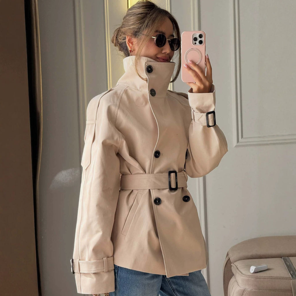 Femme Mode Vintage à double-brassure Cincher Trench Coat