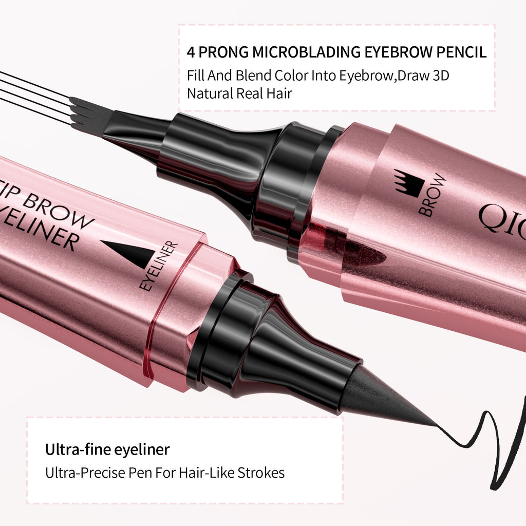 Double-tête 3D Micro-câble liquide à quatre fourches Crayon Eyeliner 2-en-un Double-purpo