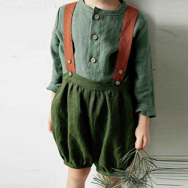 Chemise en coton à manches longues à col semi-ouvert pour garçon
