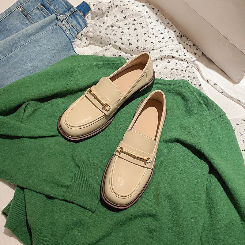 Femmes Chunky-heeled Vintage Chaussures en cuir