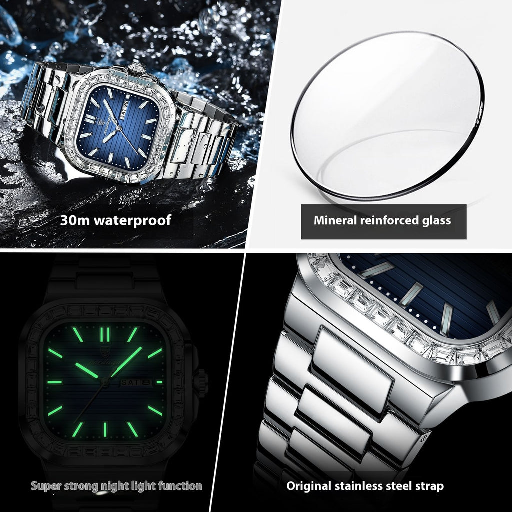 Double calendrier hommes montre diamant