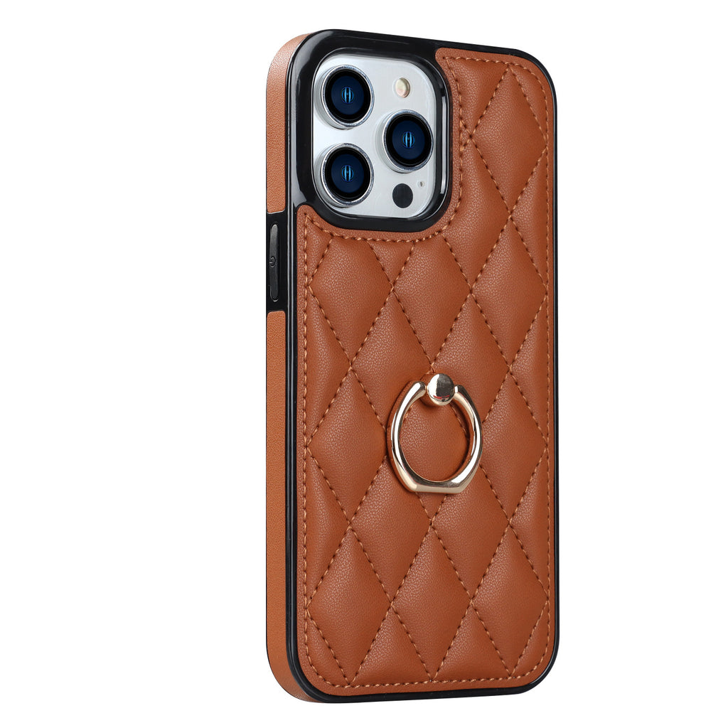 Boîtier de téléphone Ring Diamond Bracket Etui de téléphone en cuir Résistant aux chutes pour femmes