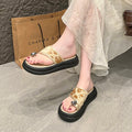 Femmes Retro National Wind Floral Jacquard Platform Sandales Slide Matching Daily