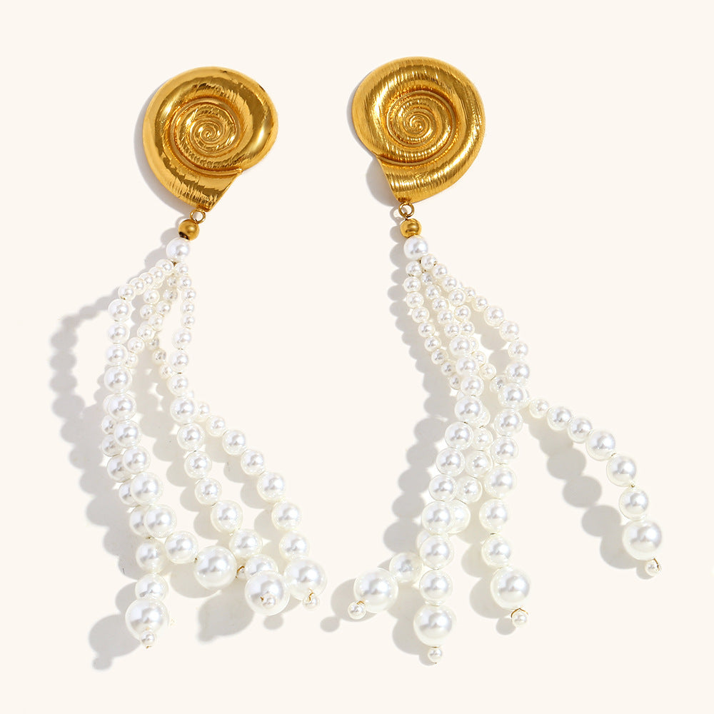 Boucles d'oreilles européennes et américaines Tassel Conch Stud