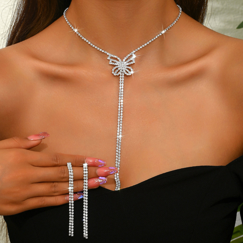 Ensemble de bijoux pour femmes Bow Y-Drop Tassel CZ 2Pcs
