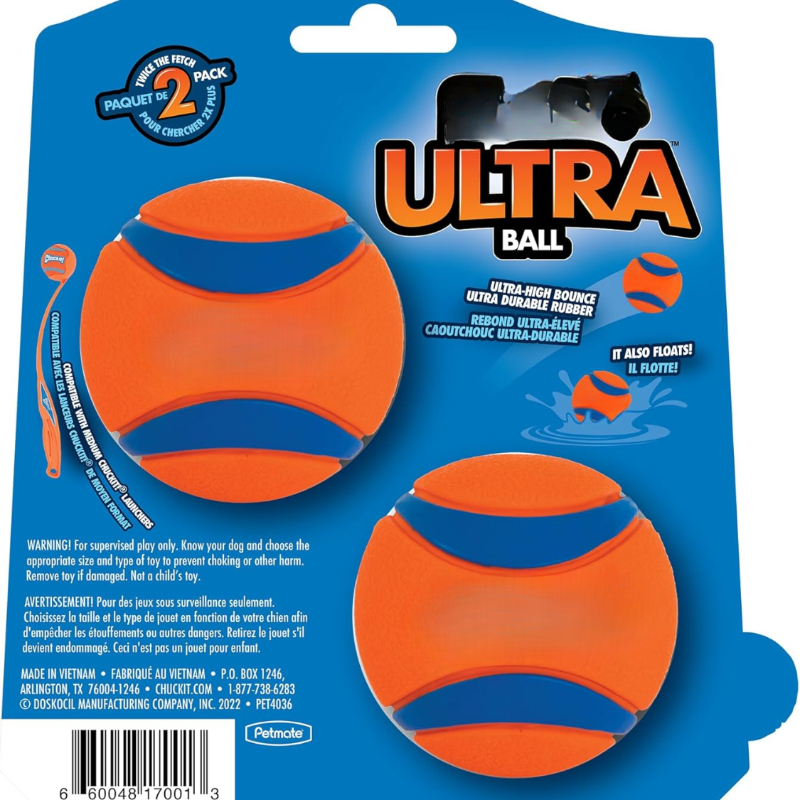 Jouet de chien ultra-balle - Boules de chien moyen pour chiens 20-60 Lb - Fait à partir de caoutchouc durable