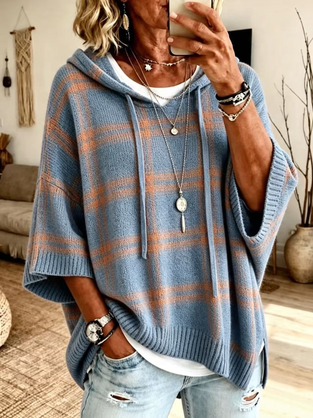 Chemise à capuche tricotée pour femmes