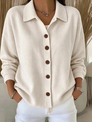Veste à manches longues de cardigan polyvalente à bouton côtelé femme Anno
