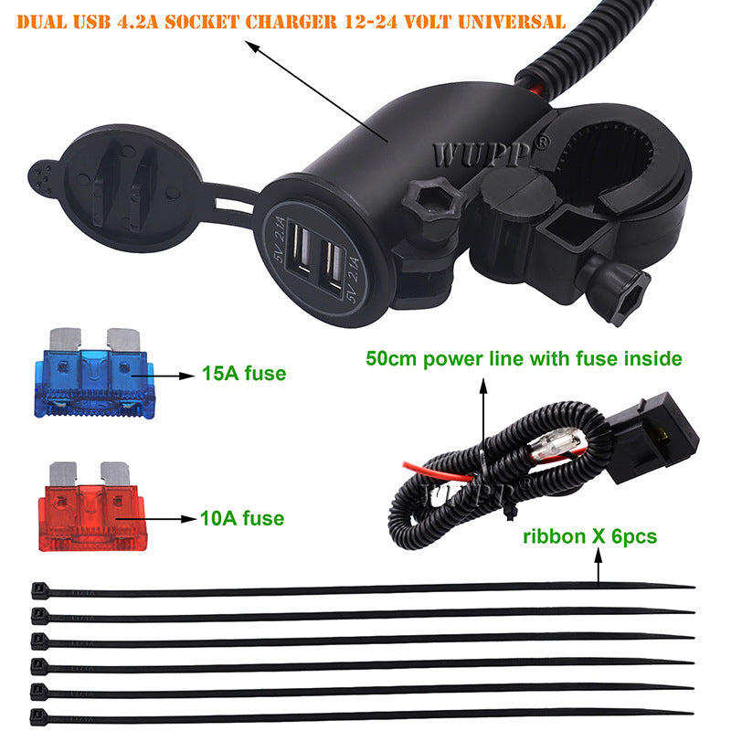 4.2Une double voiture USB Chargeur de téléphone mobile moto VTT universel 12Vor24V Plomb modifié