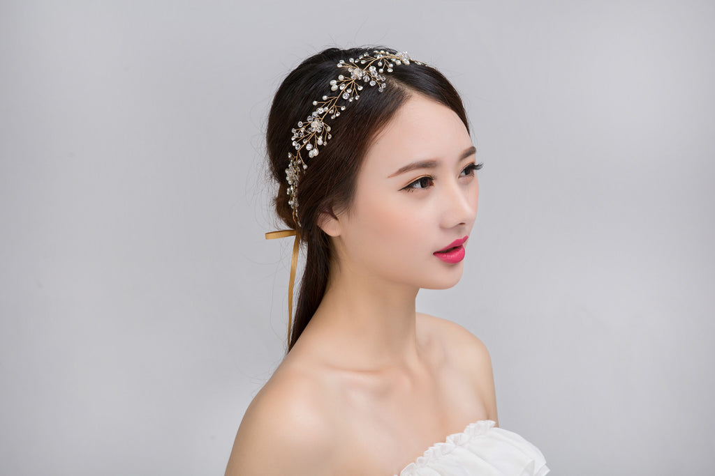 Pure main en or et argent cristal Accessoires pour cheveux de mariée
