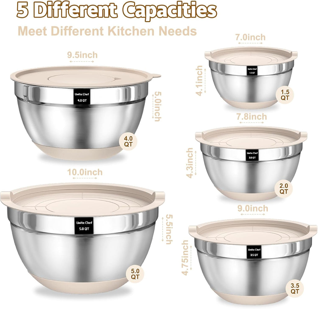 Boîte de 8 bols de mélange en acier inoxydable avec lids hermétiques