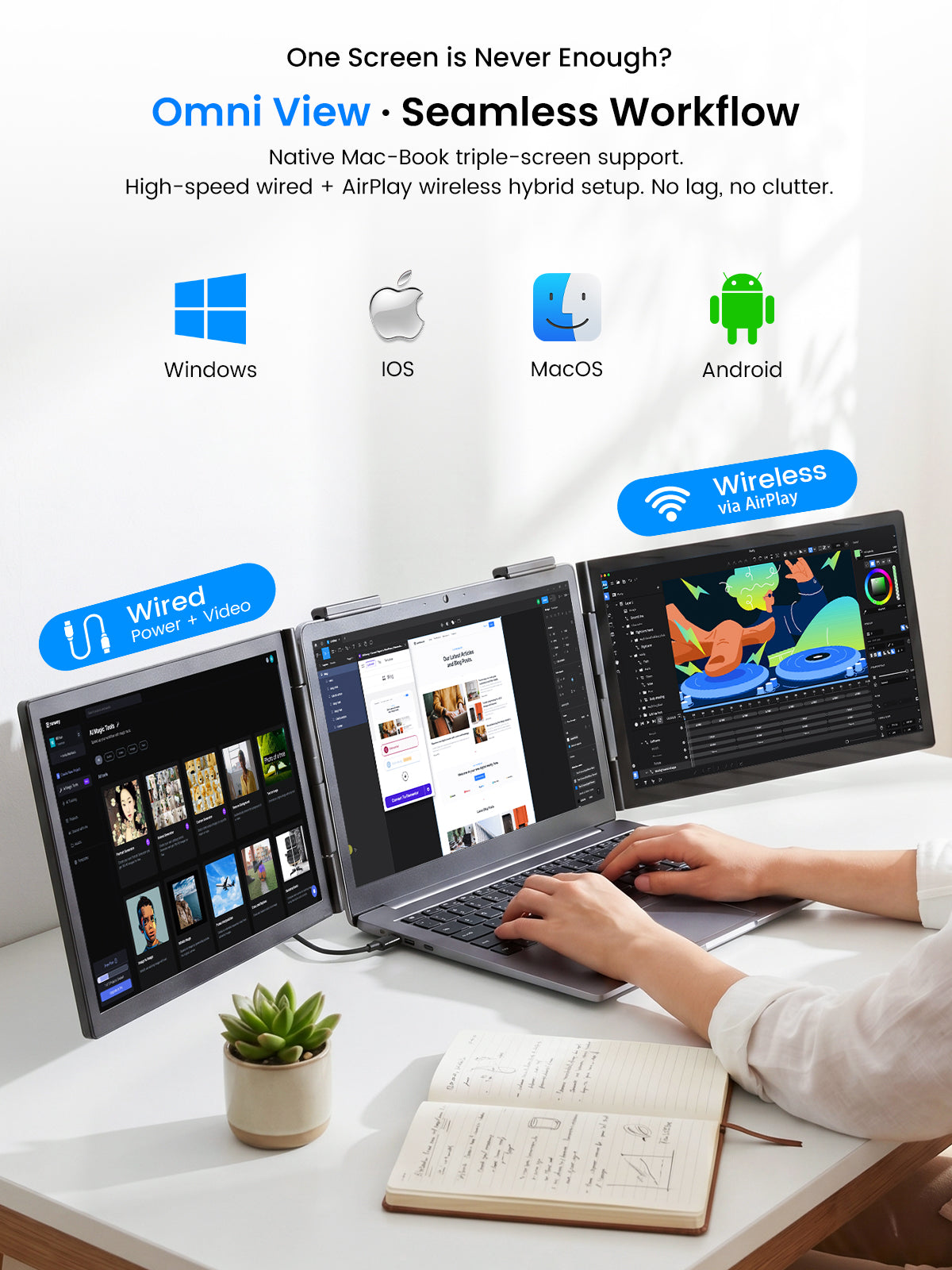 UPERFECT Portable Monitor 14 pouces sans fil triple