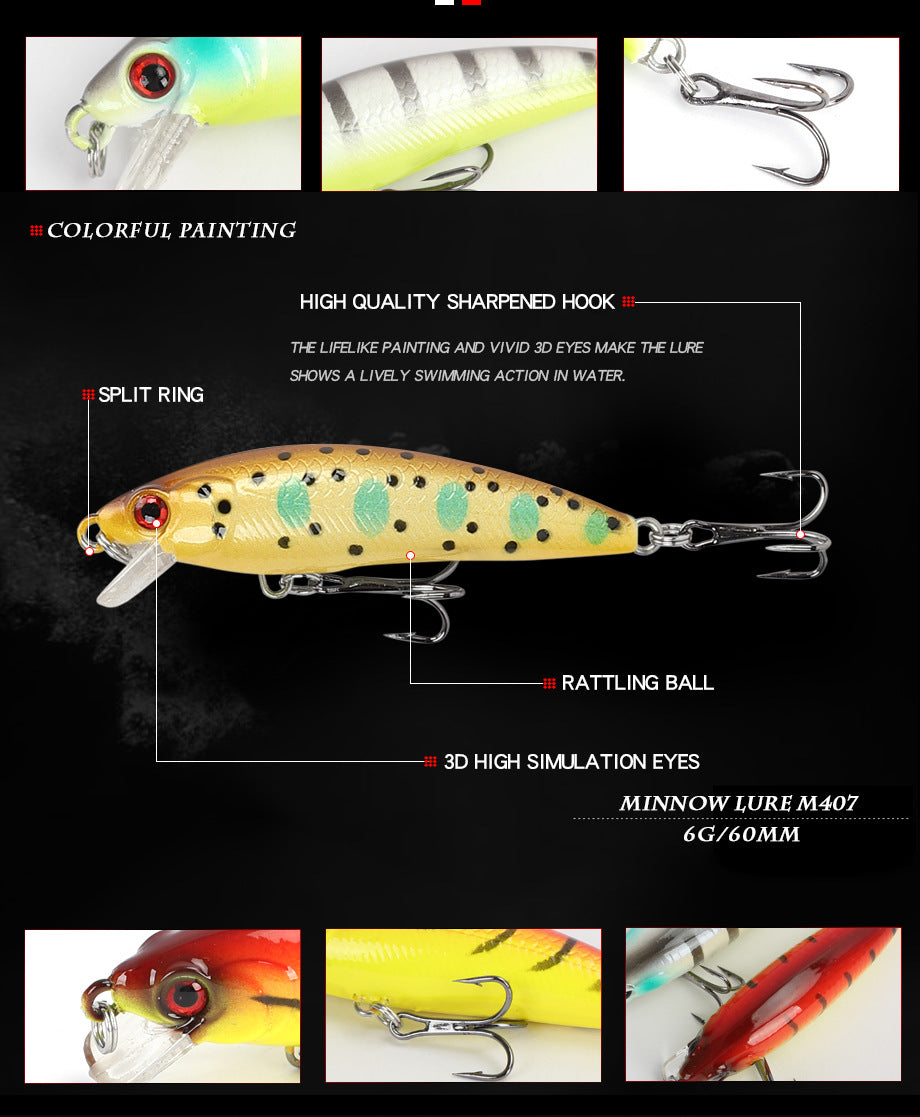 6cm57g Floating Minnow Lure Freshwater Topmouth Culter Weever Mandarin Fish Lure Simulation