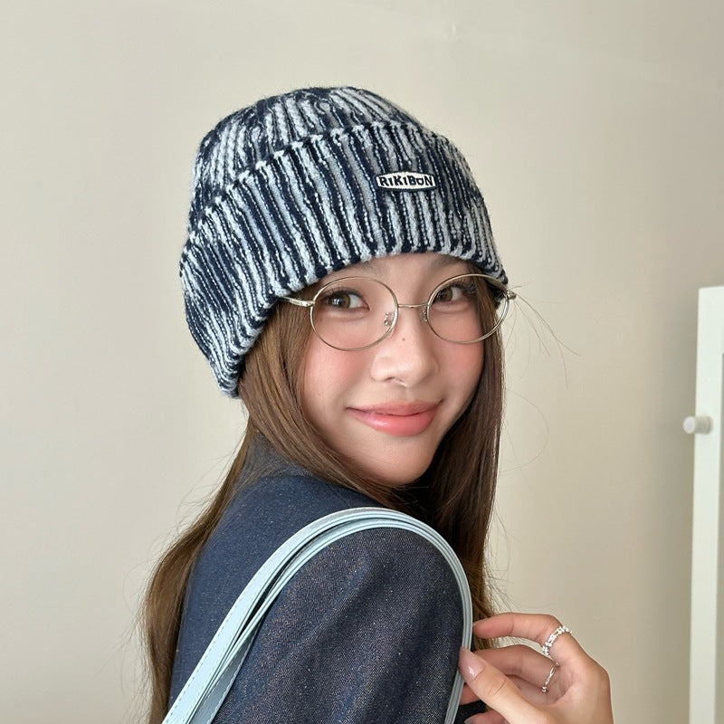Autumn Winter Warm Ear-Protecting Tie-Dye Colorblock Knitted Beanie