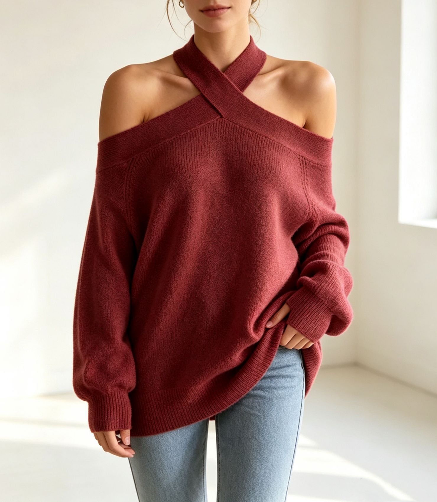 Halterneck Pull-over tricoté pour les femmes